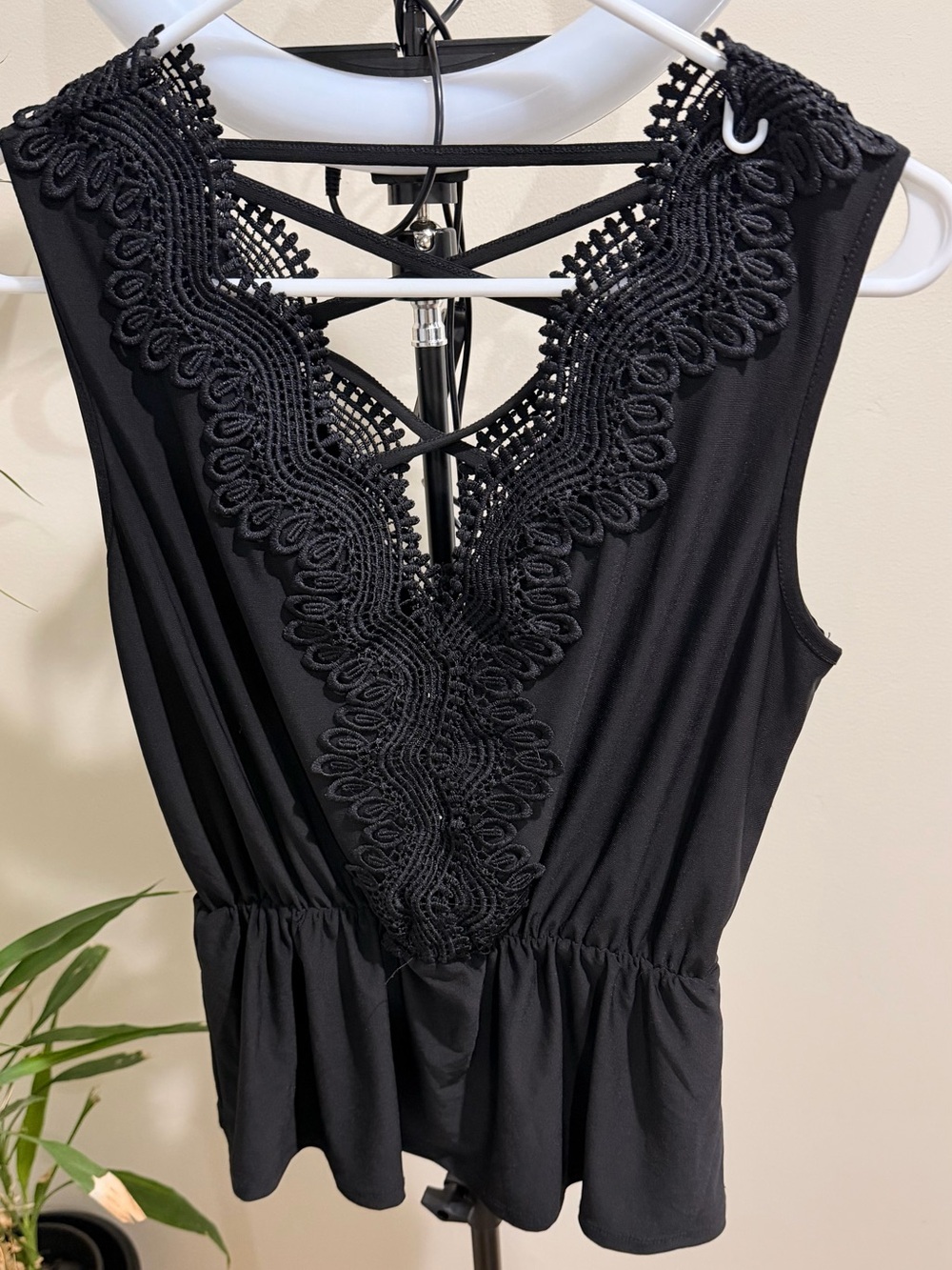 Maurices Black Crochet-Detail Sleeveless Top